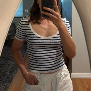 Abercrombie & Fitch Navy and White Striped Tee